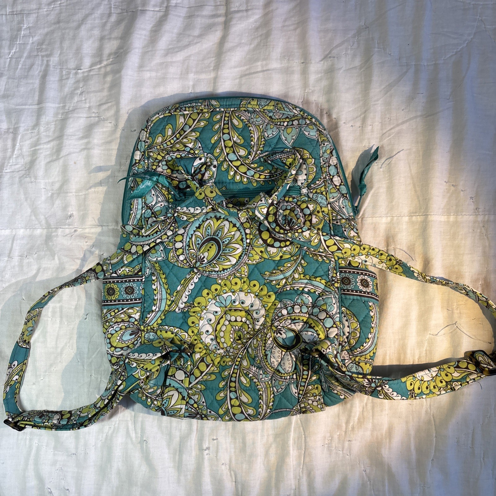 Vera Bradley Lime’s Up Small Backpack Quilted Cotton Teal Green Floral Mini