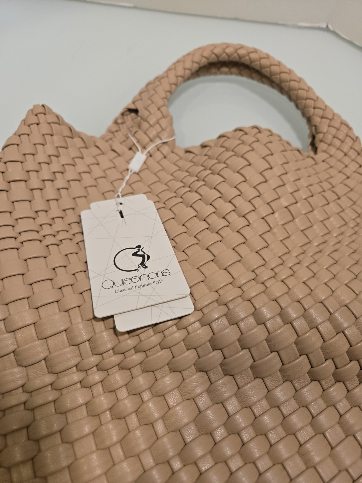 Queenoris Beige/peach Woven Leather Hand Bag-woven , Nwt
