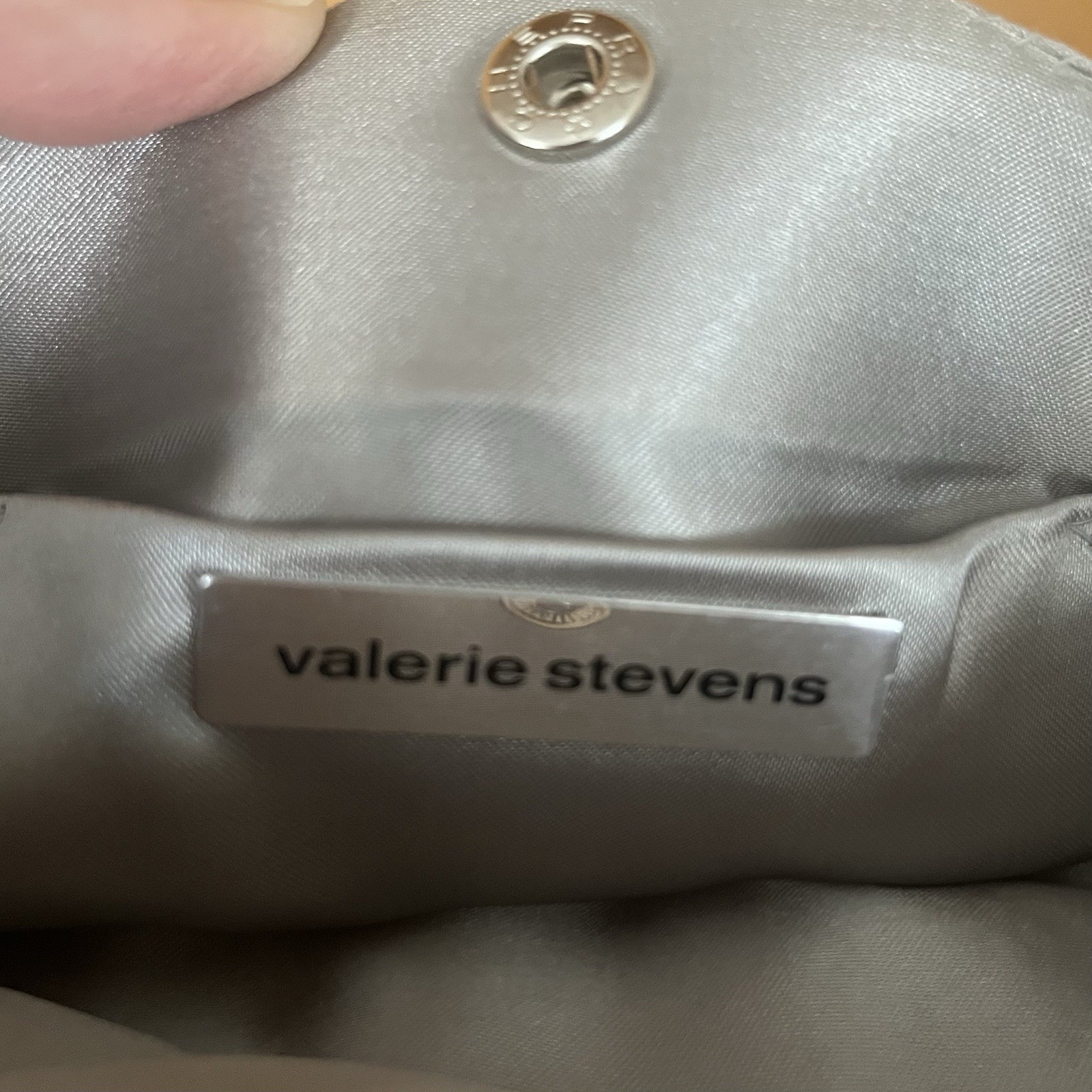 Valerie Stevens Silver Beaded Floral Rectangle Shoulder Bag Snap Closure, Lined