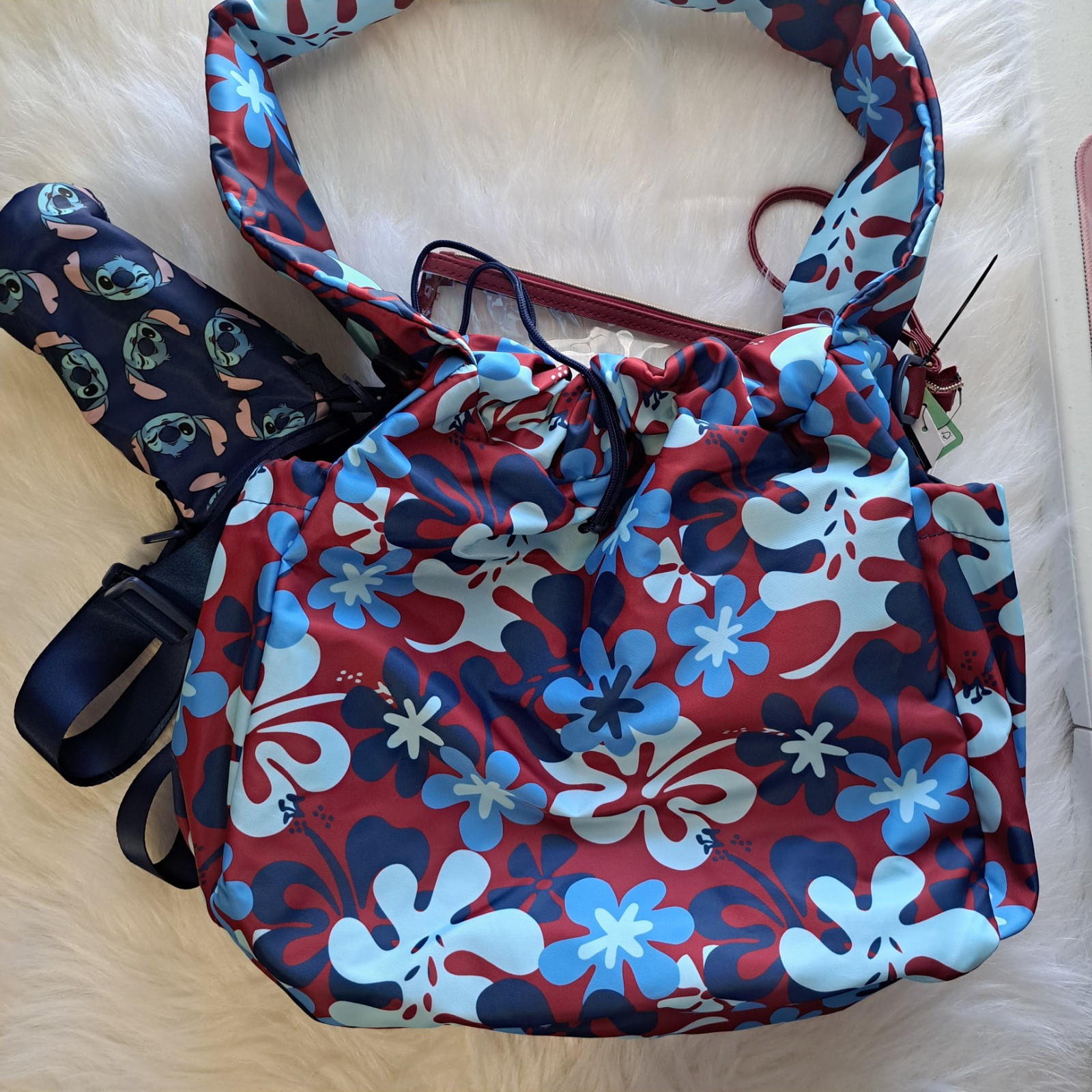 Disney Stitch Hawaiian Travel Tote Hobo Beach Bag, Clear Bag Pouch, Bottle Case