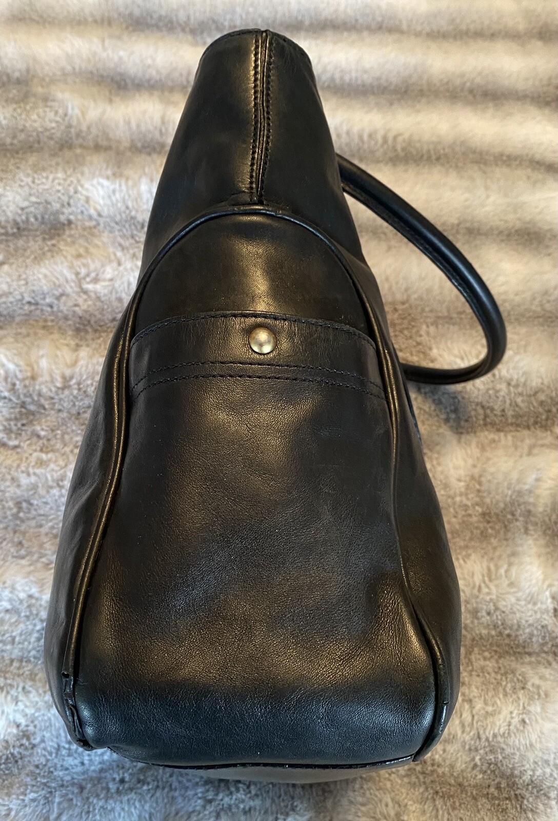 Forth & Towne Black Smooth Leather Large Top Handle Tote