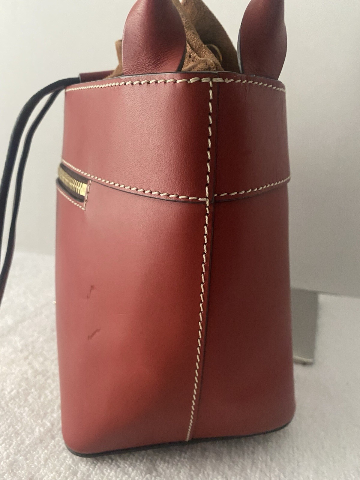 Dooney Bourke Suede Leather Shoulder Bucket Bag Drawstring Red