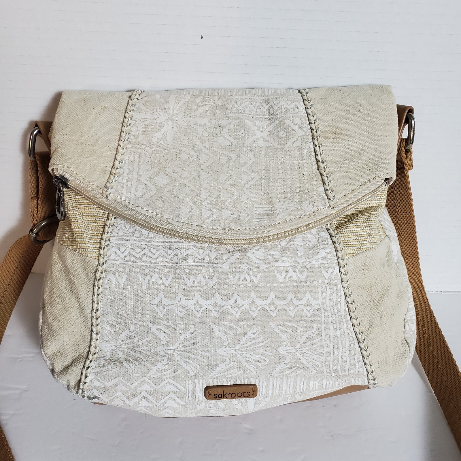 Sakroots Cotton & Jute Foldover Crossbody Messenger Bag Boho-Chic Tribal