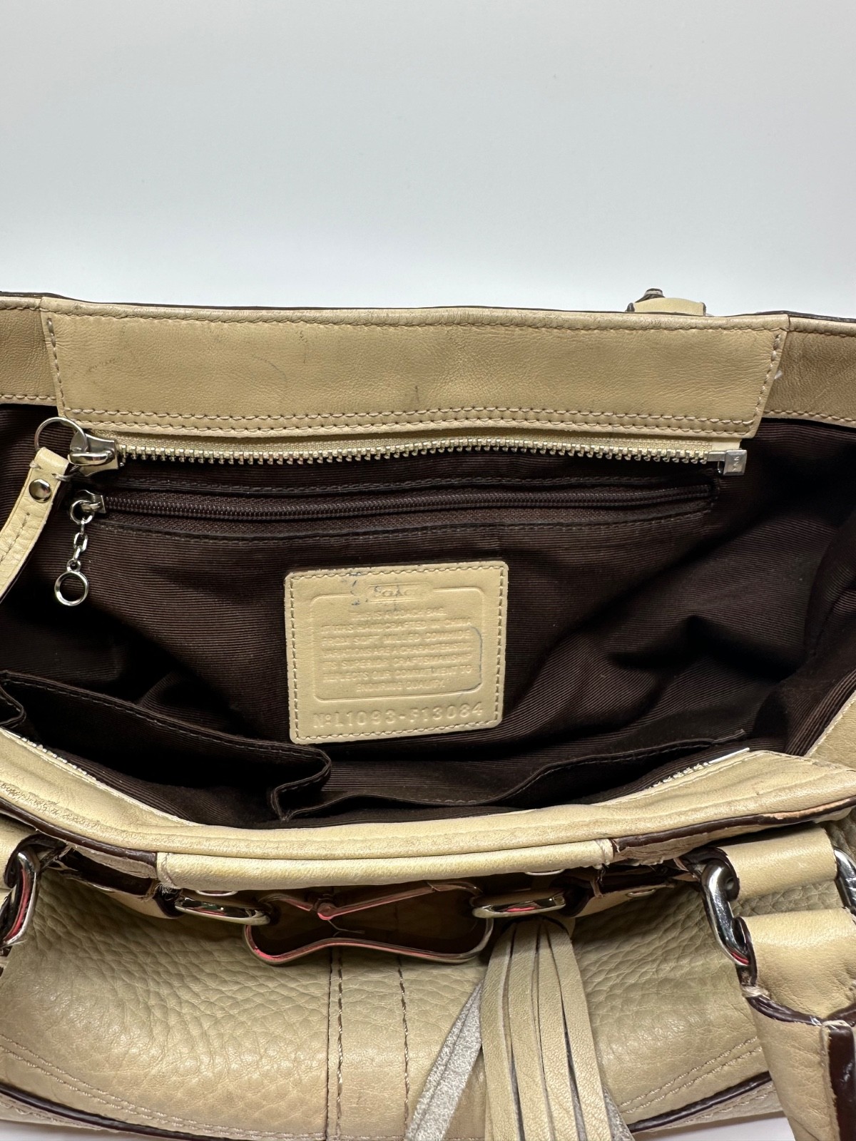 Coach Hampton F13084 Cream Pebbled Leather Braided Carryall Satchel Bag
