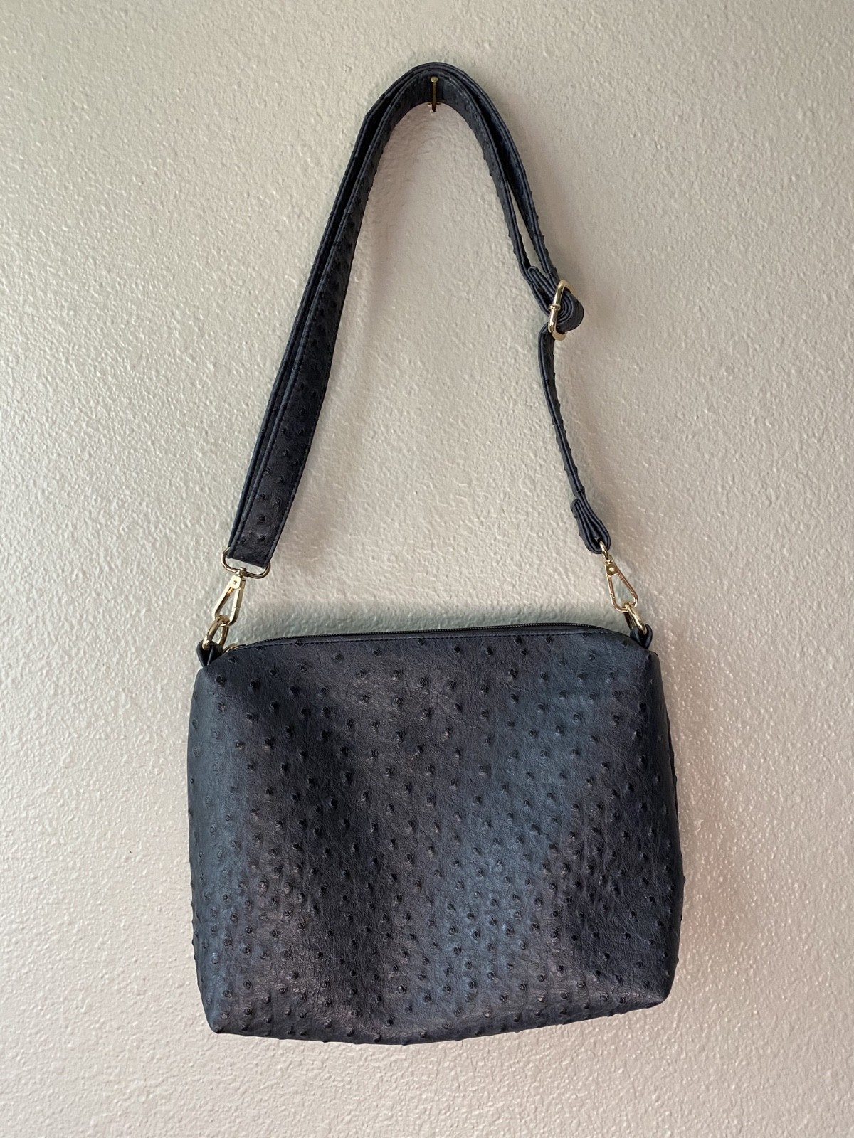 Vintage Faux Ostrich Skin Shoulder Bag Navy