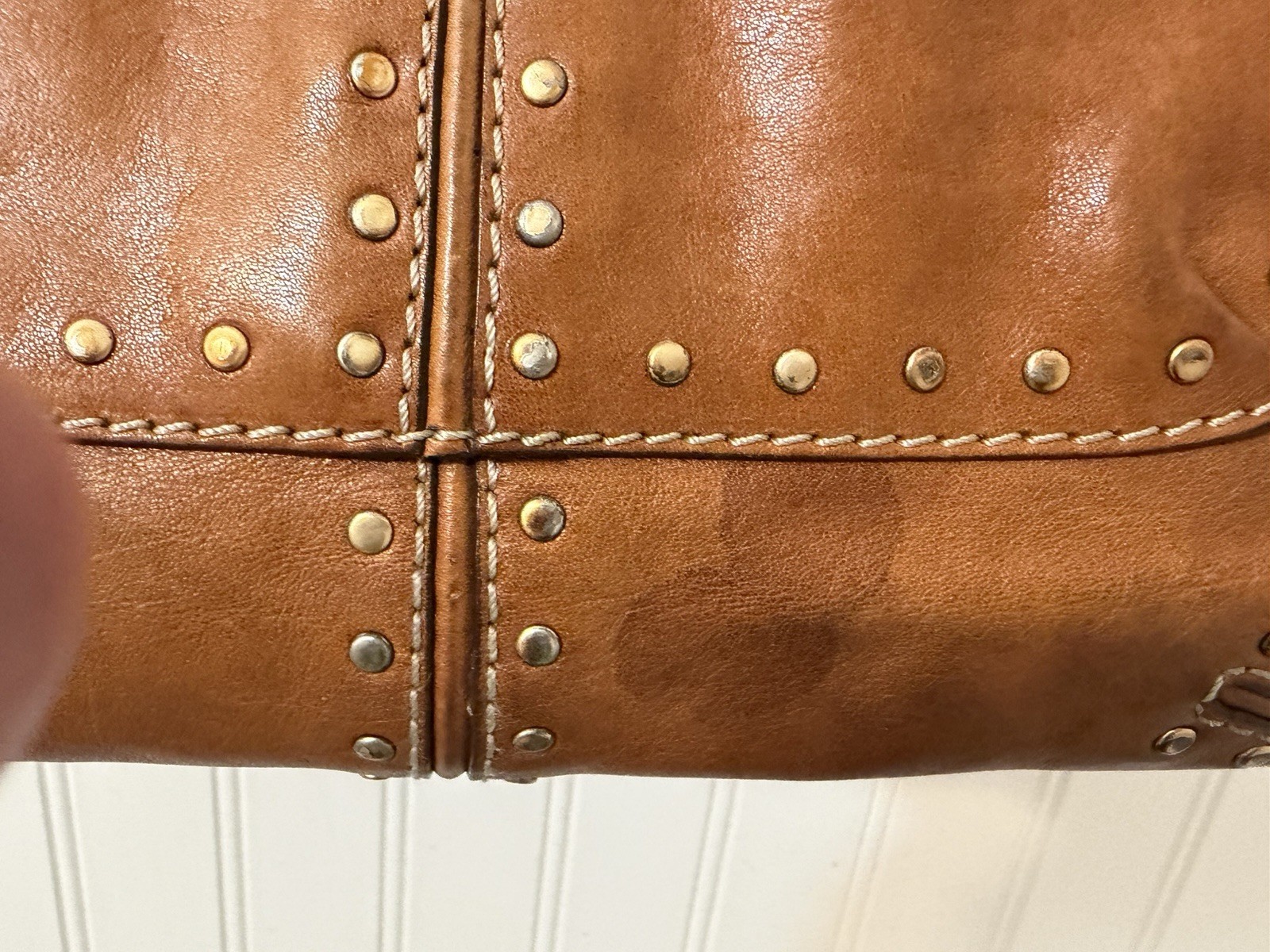 MICHAEL KORS Astor Satchel Shoulder Hand Bag Leather Cognac Studded Designer