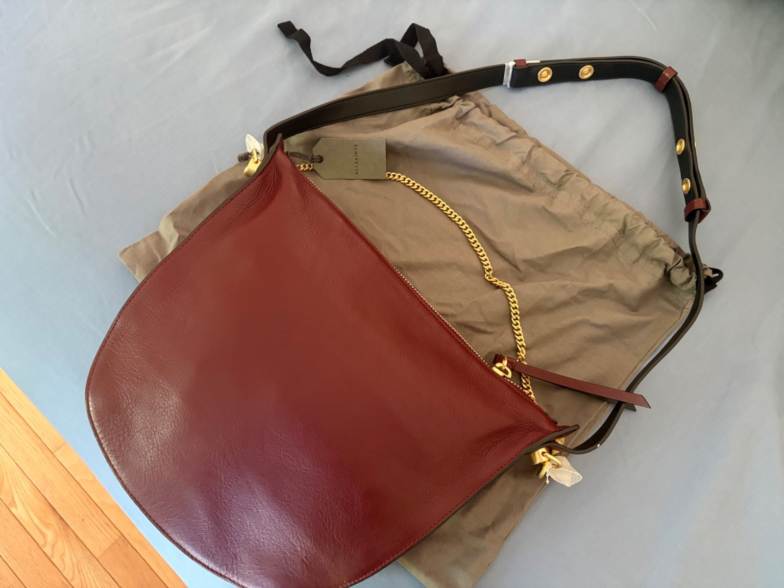NEW AllSaints Blake Leather Shoulder Bag – Burnt Sienna Red – NWT + Chain Strap