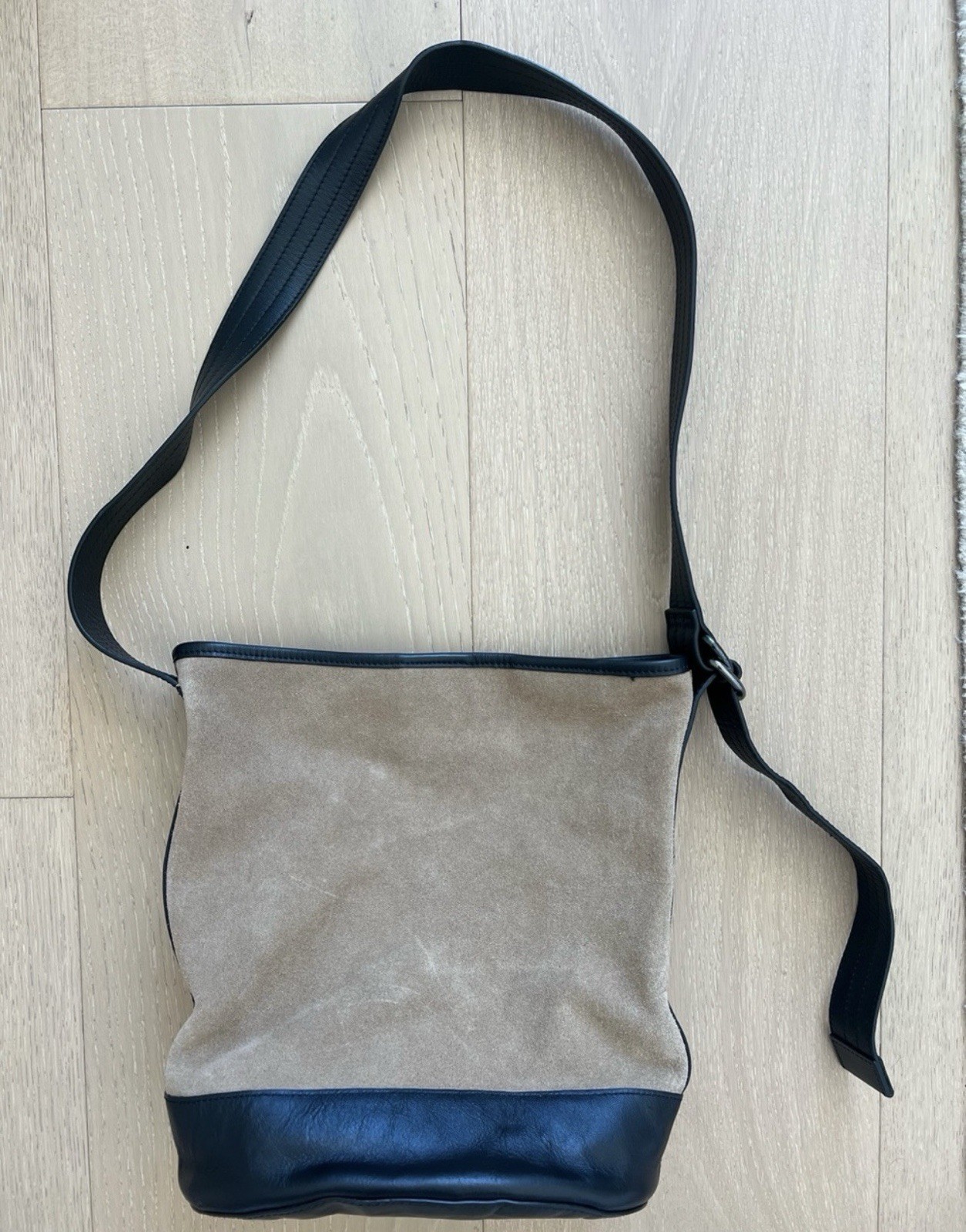 Massimo Dutti Two-Tone Suede and Leather Crossbody Bag-Brown/Black