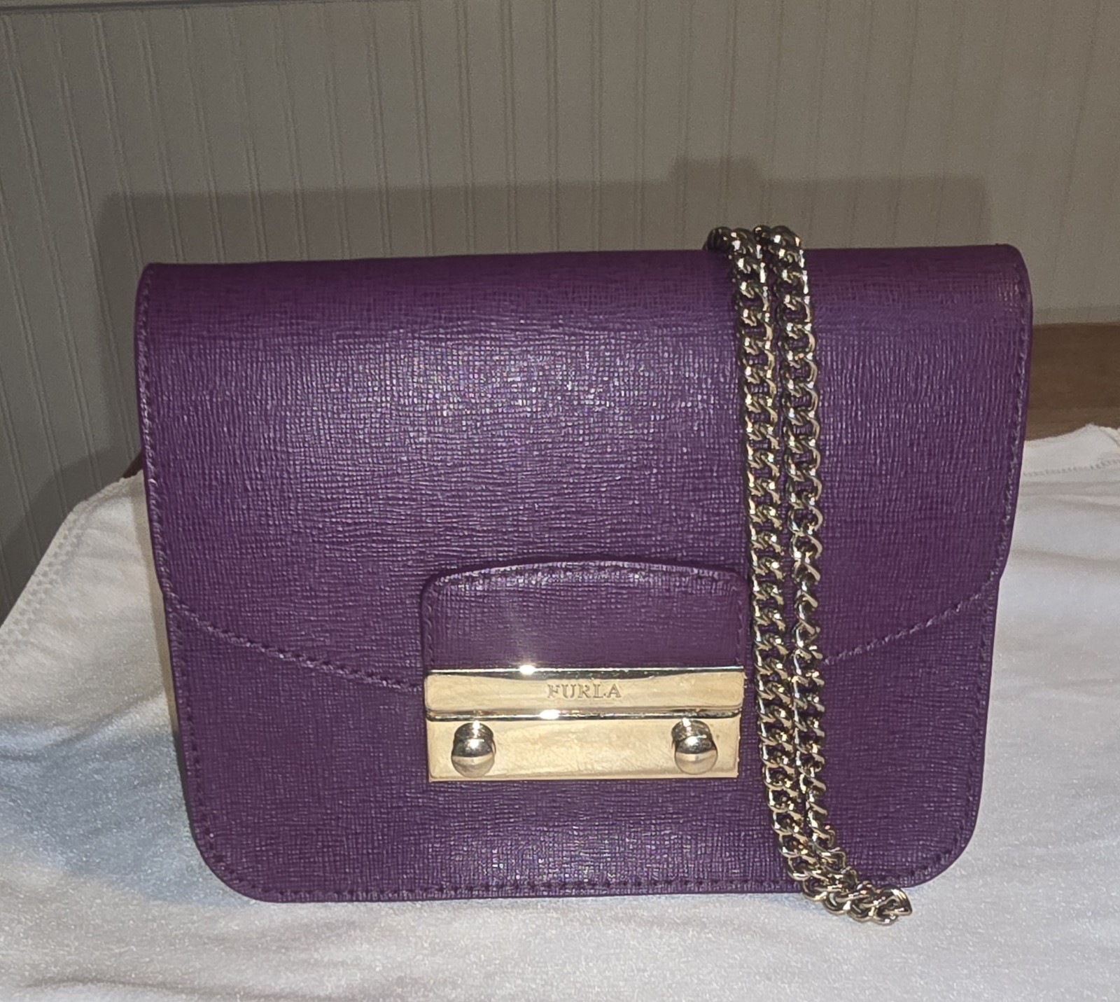Furla Mini Julia Crossbody Purple Leather with Gold Chain