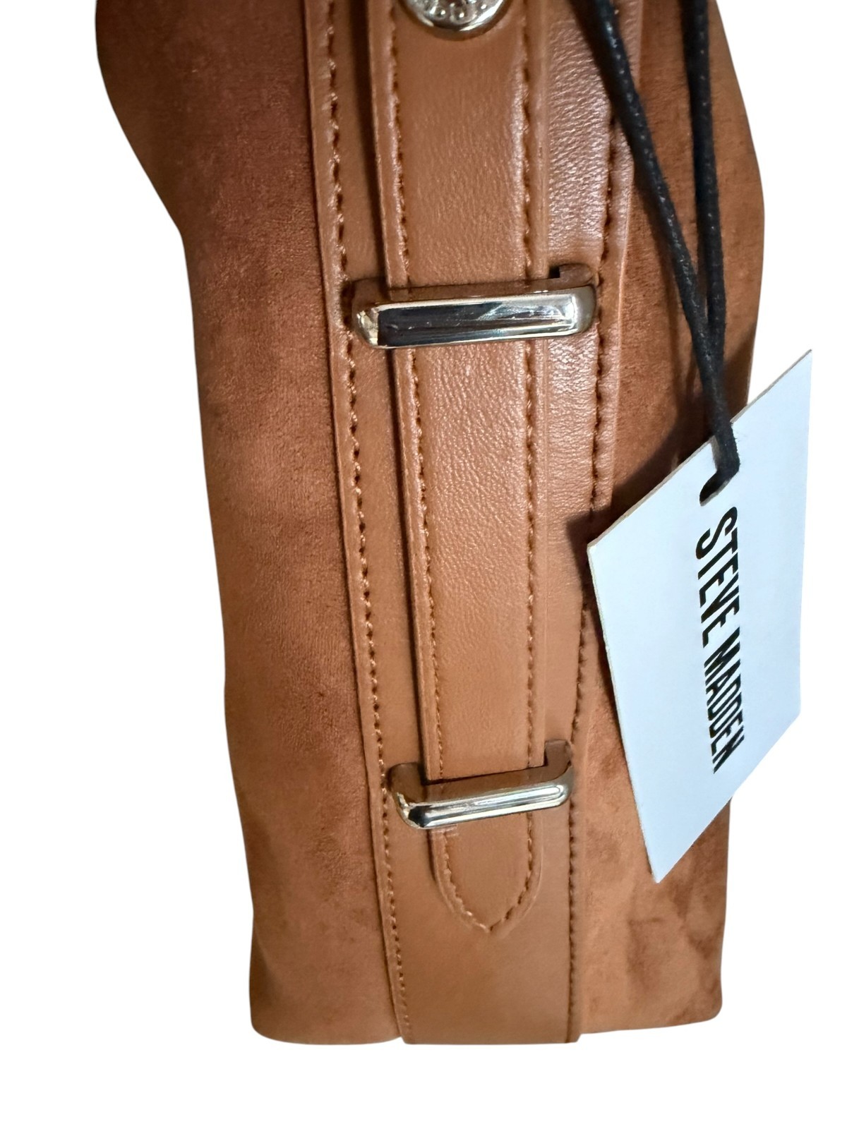 Steve Madden Soft Caramel Suede BRIZZO Bucket Bag with Silver-Toned Hardware
