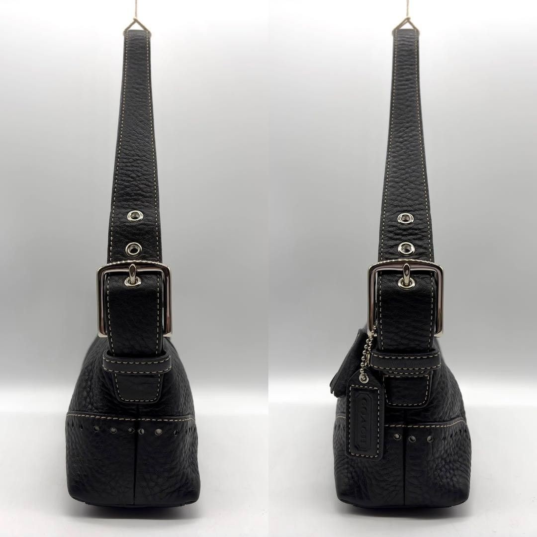 COACH y2k Leather Pouch Shoulder Bag Tassel Punch Detailing Black 11x26x7.5cm