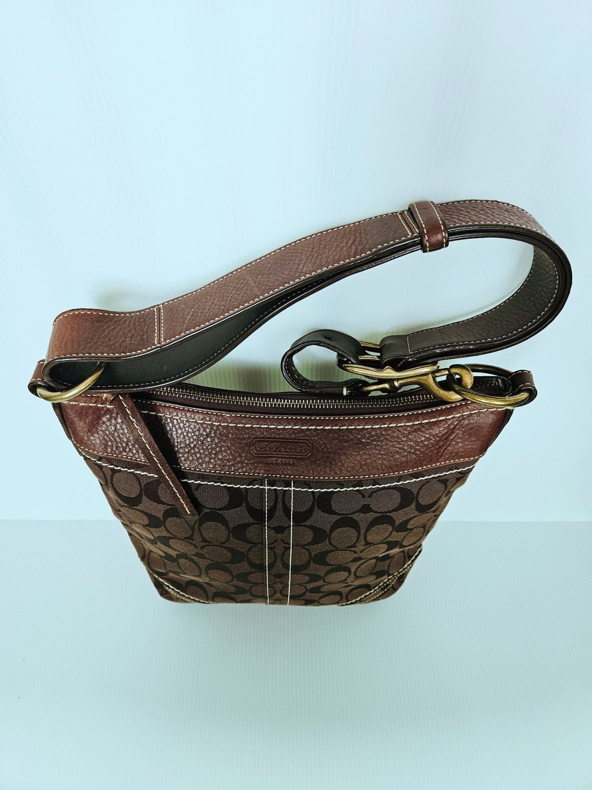 Vintage Coach Signature Brown Canvas and Leather Hobo Shoulder Bag 10403