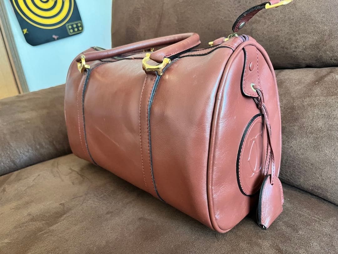 CARTIER Must de Cartier Boston Bag Bordeaux Leather Travel Luggage Duffel Key