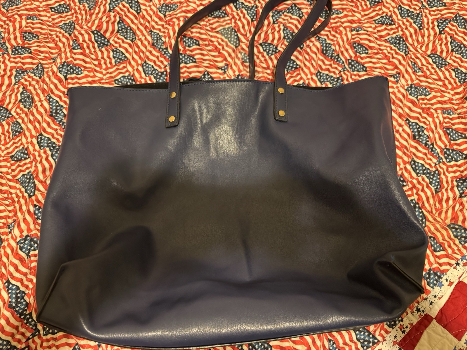 Lulu Dharma Women’s Blue Tote Vegan Bag, Magnetic Closure, Rivets, Gold HW