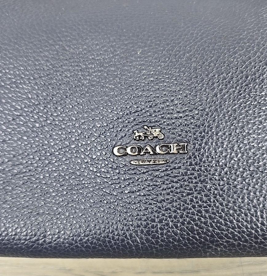 Coach Turlock Plum Pebbled Leather Navy Blue Chain Shoulder Tote Bag 57107