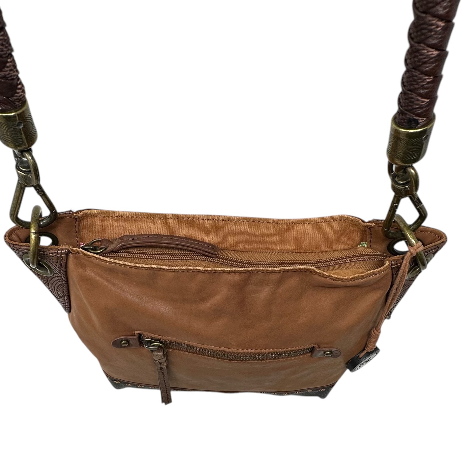 The Sak Indio Hobo Brown Leather Slouch Shoulder Bag Braided Strap Purse Boho