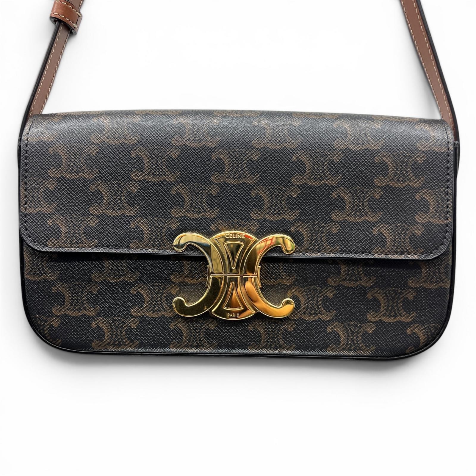 CELINE Triomphe Claude Shoulder Bag Brown PVC Leather 194142 Women’s Accessories