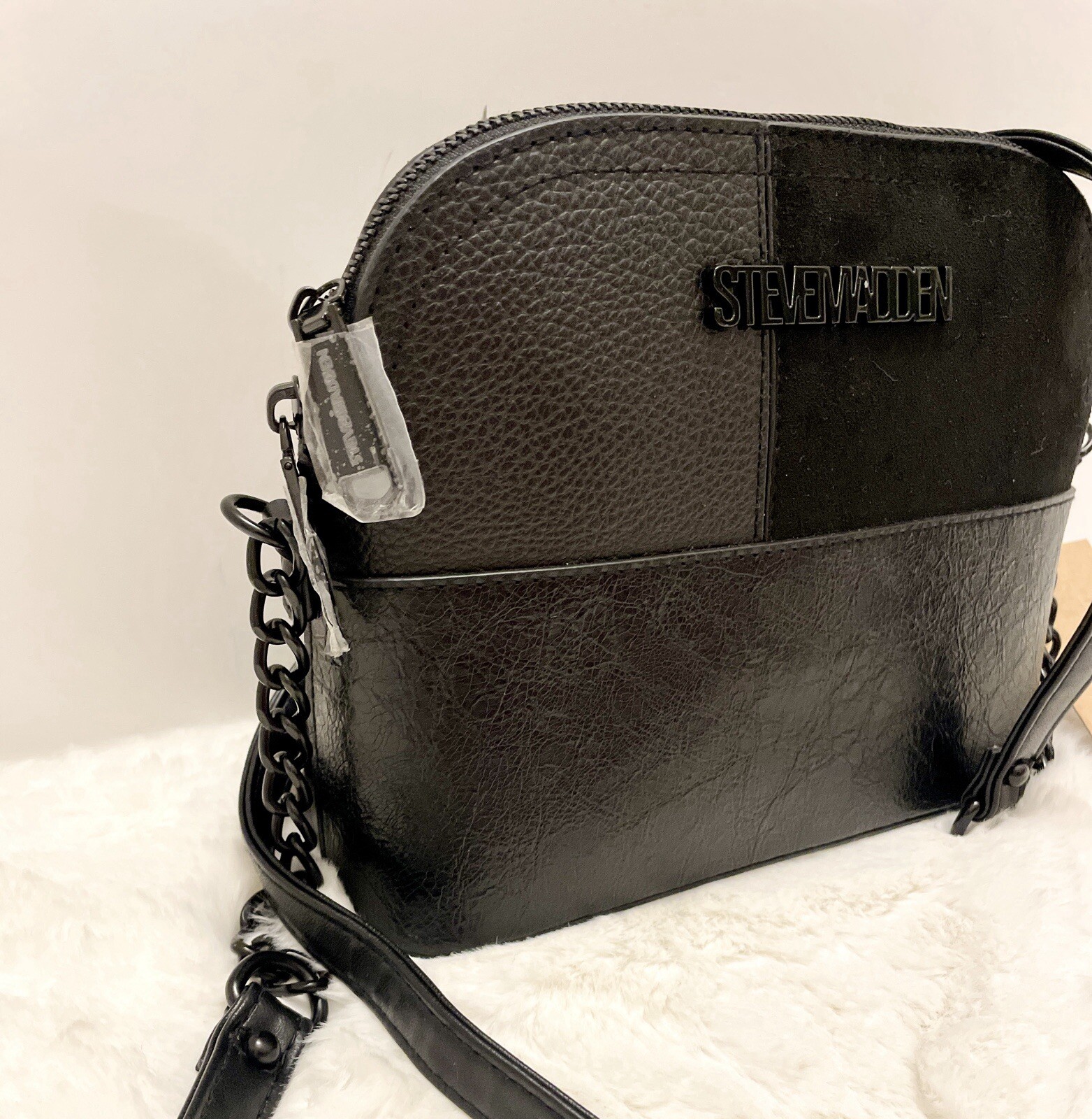 New STEVE MADDEN Women’s BMAGEEPW CROSSBODY Handbag Purse BLACK MULTI PATCHWORK