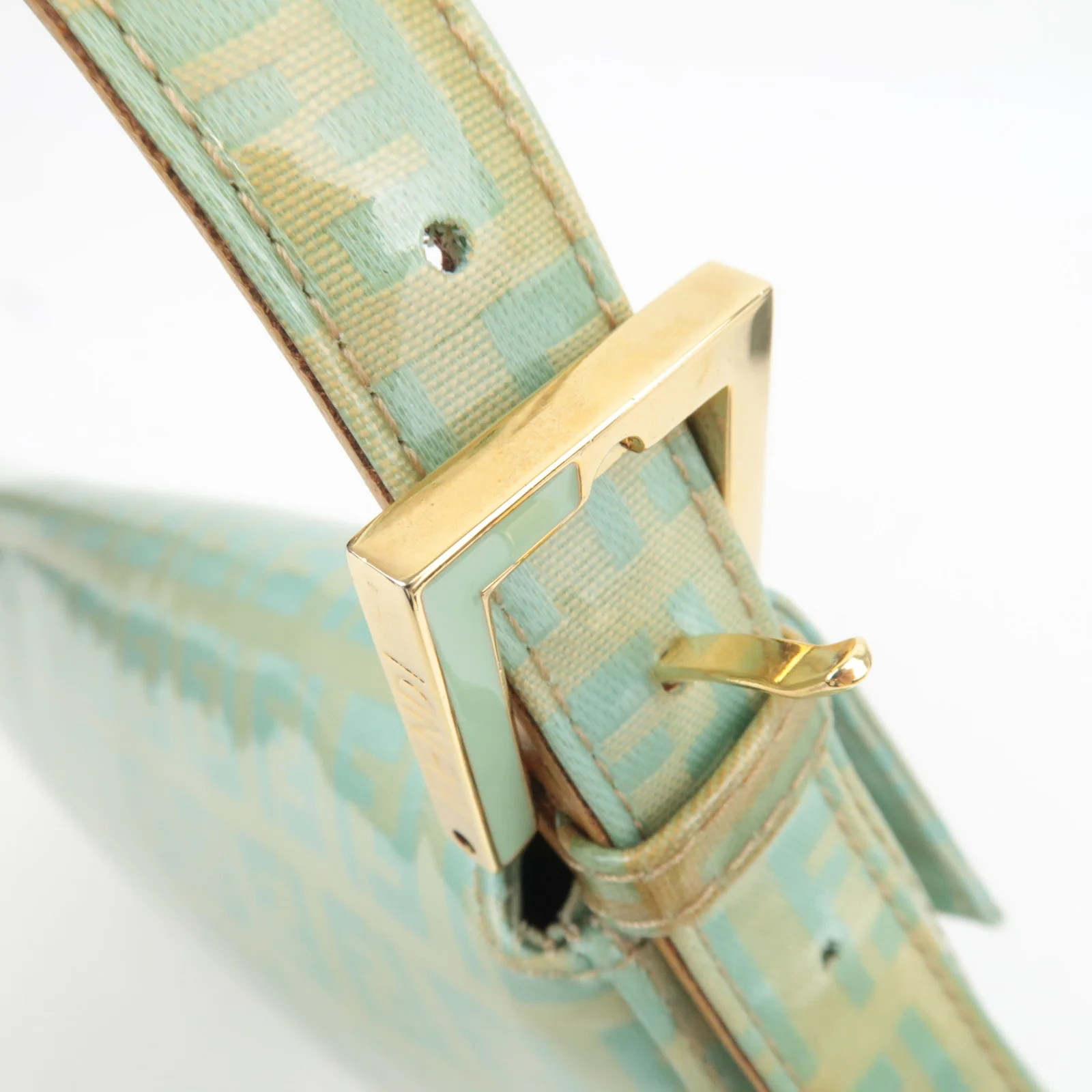 FENDI Zucchino Mamma Baguette Vinyl Leather Shoulder Bag Light Blue 26424 Auth