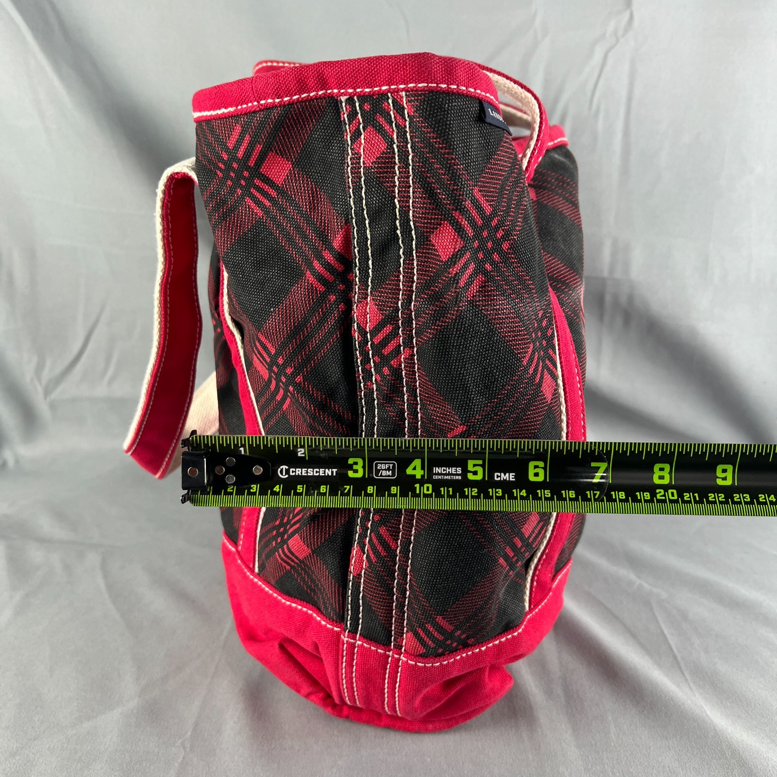 Lands’ End Canvas Tote Bag Womens Black Red Plaid Cotton Double Handle Travel