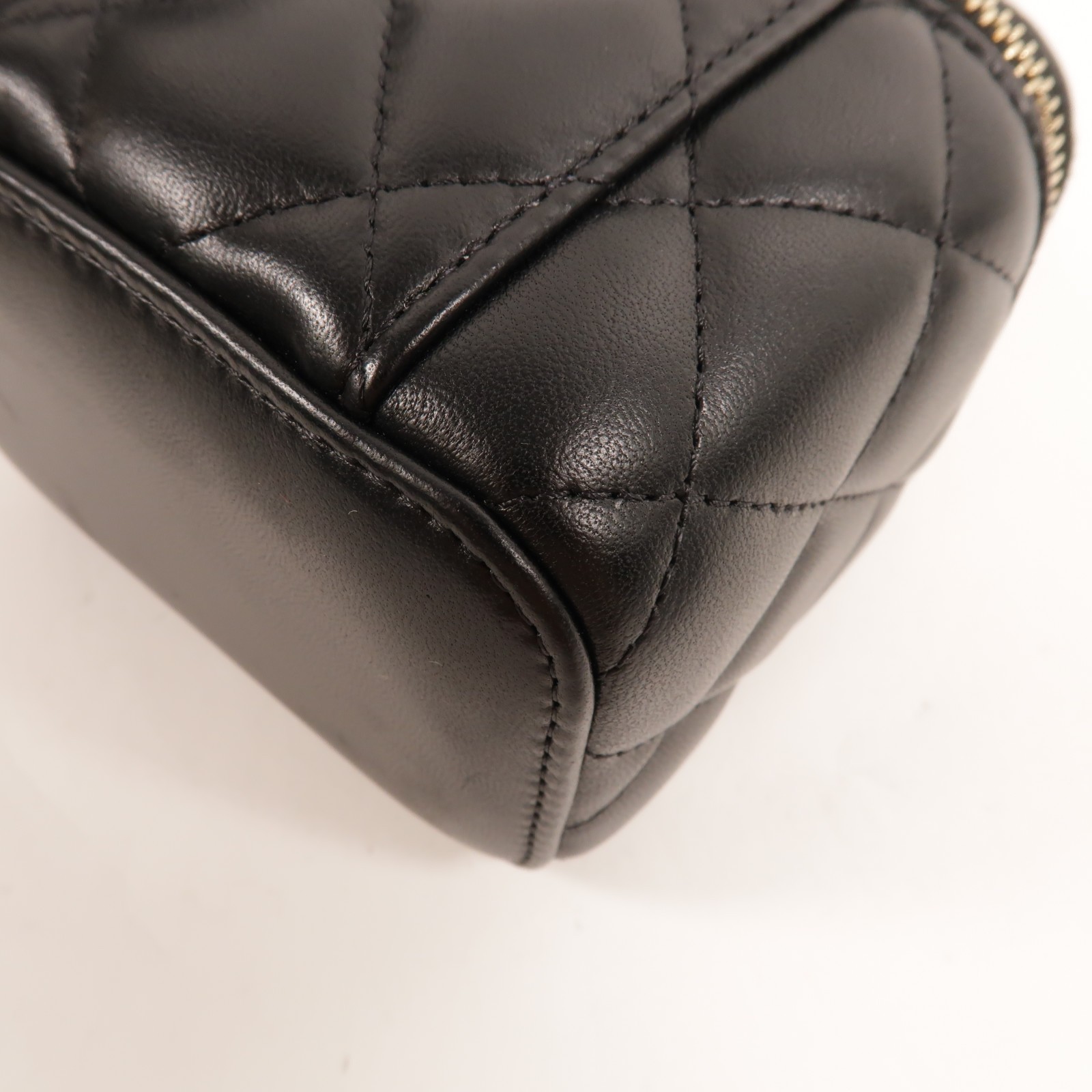 CHANEL CC GHW Mini Vanity Case With Gold Ball Shoulder Bag Lambskin Leather