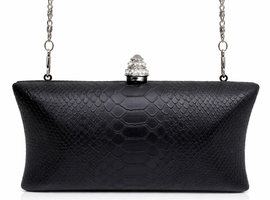 Orly Sophie Chic Black Embossed Rhinestone Evening Clutch Shoulder Bag NWD $295