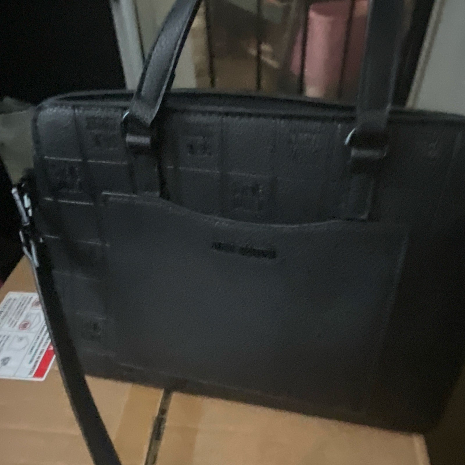 Steve Madden Black Logo Zip Tote Large Detachable Strap Lined Inner Pockets