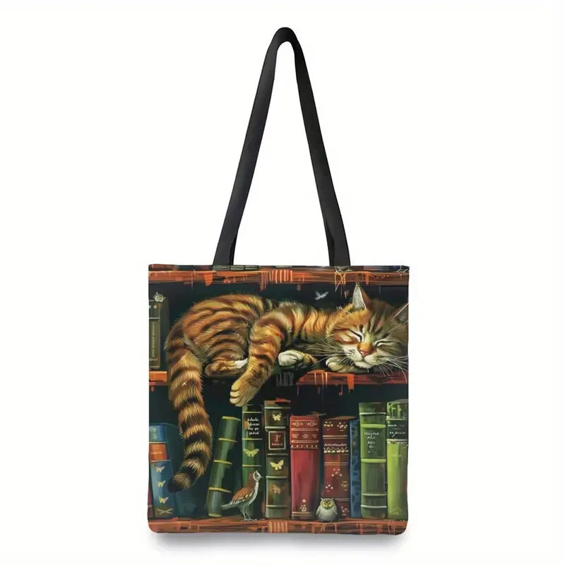 Adorable Cat Sleeping on Bookshelf – New – 14″x16″