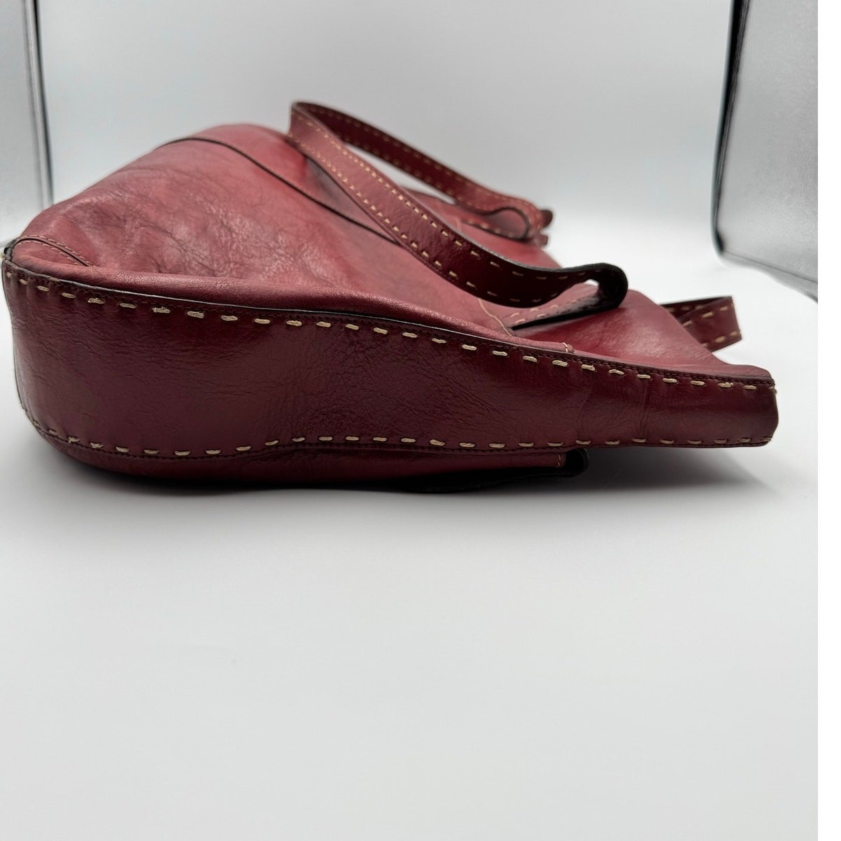 VTG ’90s El Portal Dark Red Leather Shoulder Bag Tote AS IS-READ NOTE