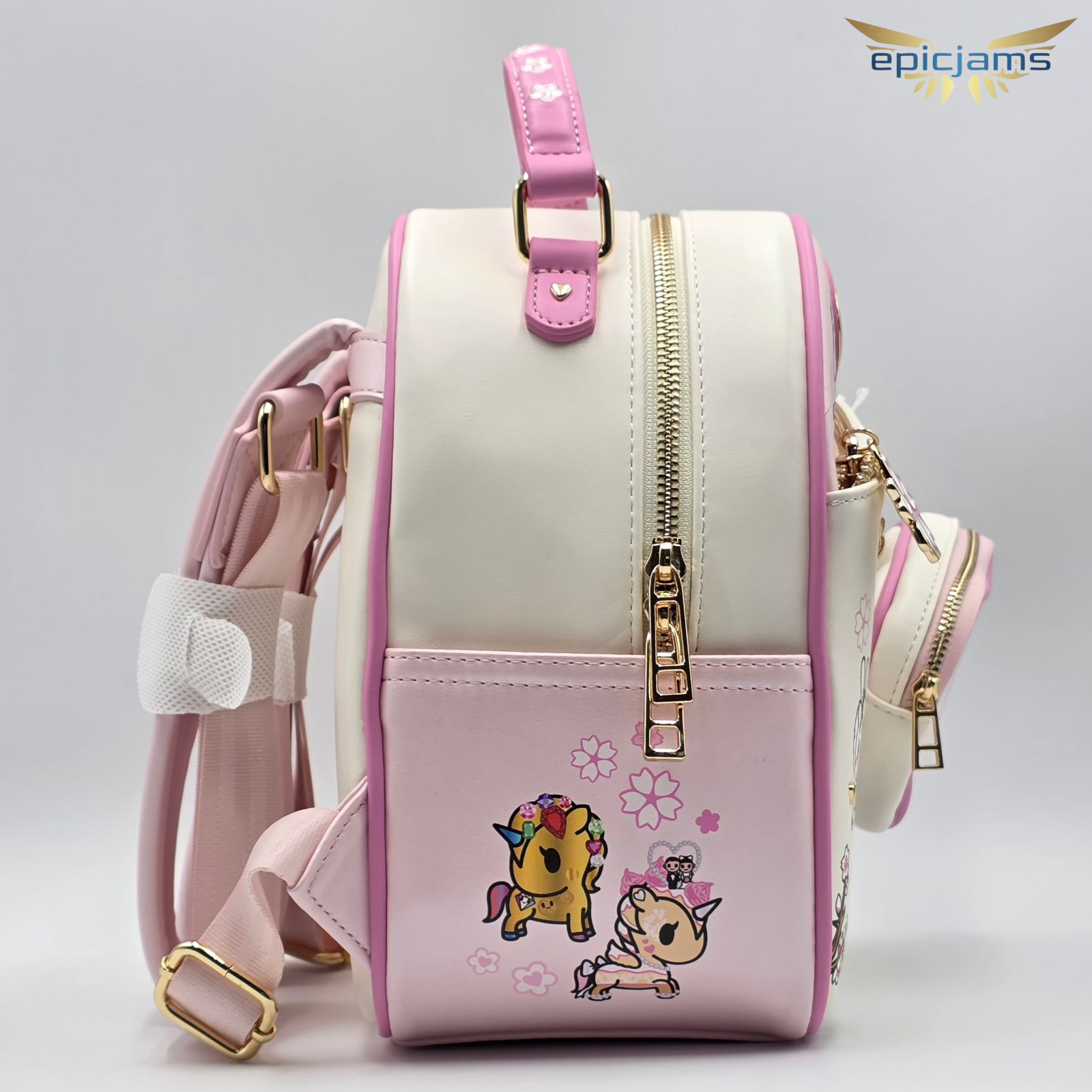 Tokidoki Unicorno Cherry Blossom Pink Mini Backpack Bag & Clear Pouch Keychain