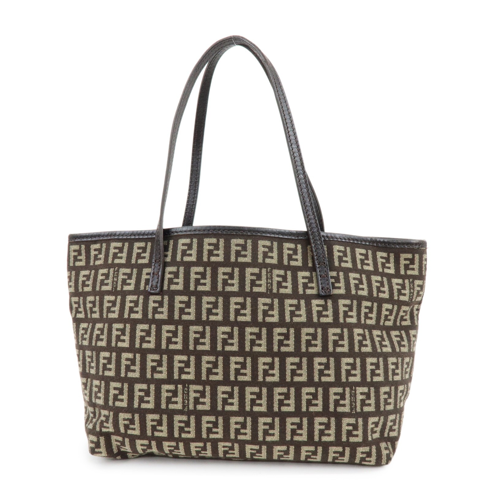 FENDI Zucchino Canvas Leather Tote Bag Shoulder Bag Brown 8BH075 Auth Used F/S