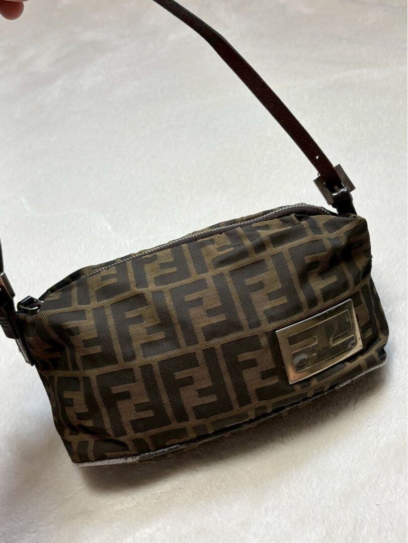 Fendi Zucca Mini Pouch Brown Canvas Leather Shoulder Bag Auth