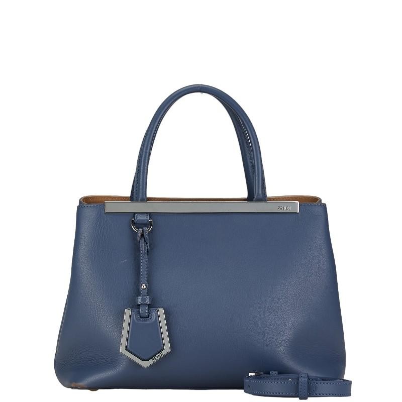FENDI Petit 2Jours 2WAY Bag Blue Leather Used