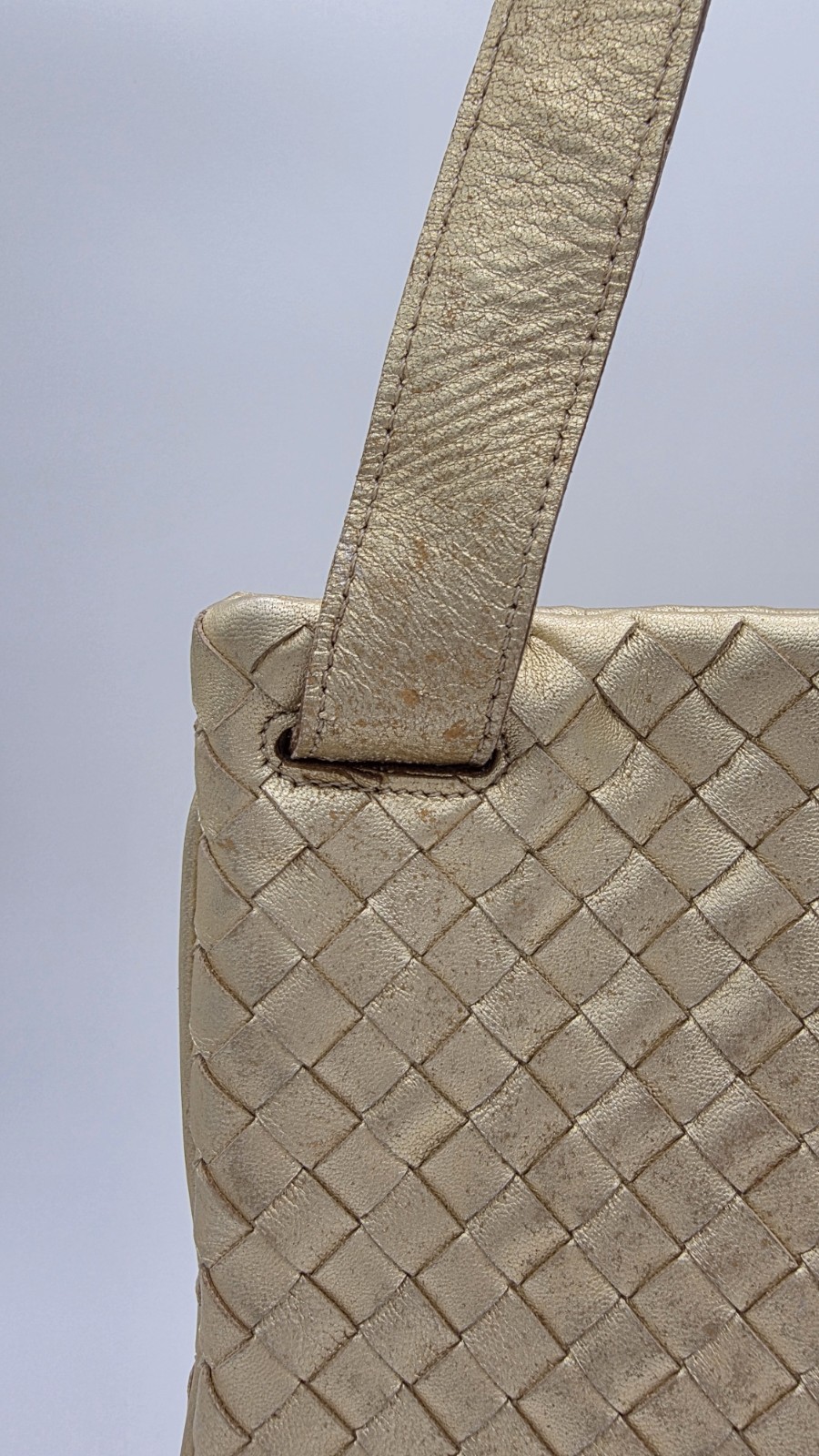 [VINTAGE] Bottega Veneta Metallic Gold Woven Crescent Shoulder Bag w/ COA