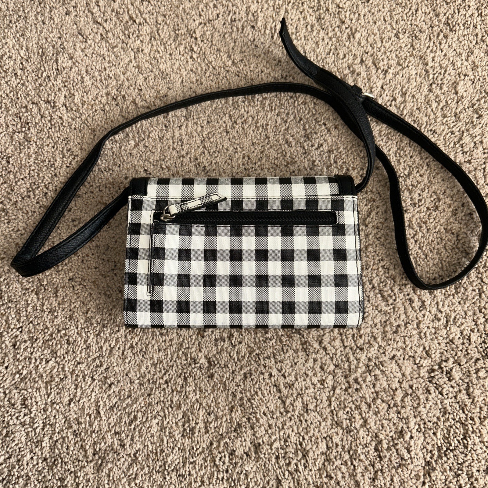 Nine West Black & White Checkered Crossbody Bag 7 1/2 X 5” Snap Closure