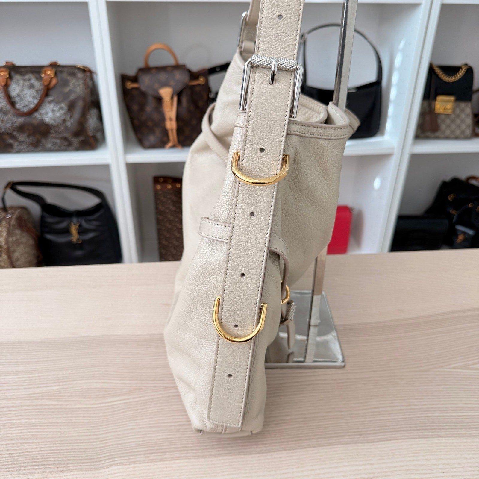 Givenchy Tumbled Calfskin Medium Voyou Bag Beige