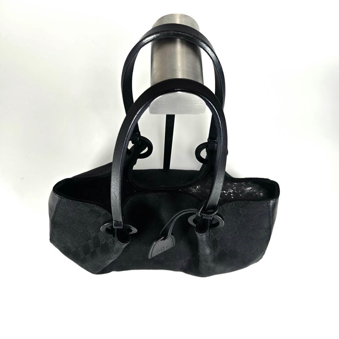 GUCCI Shoulder Tote bag GG canvas leather black Authentic From Japan