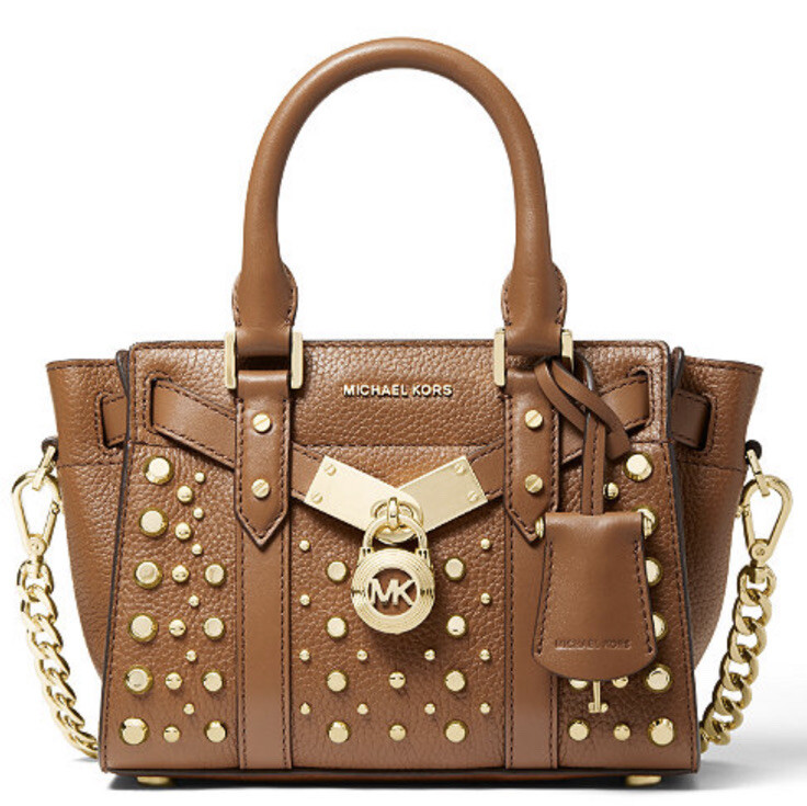 New Michael Kors Nouveau Hamilton MINI Leather Crossbody luggage gold stud bag