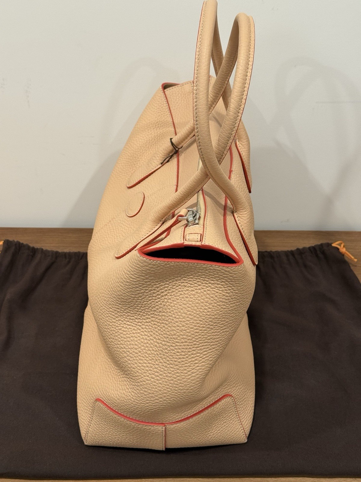 TOD’S Large Pebbled Leather Zip Tote – Cipria / Nude Pink – Removable Clutch –