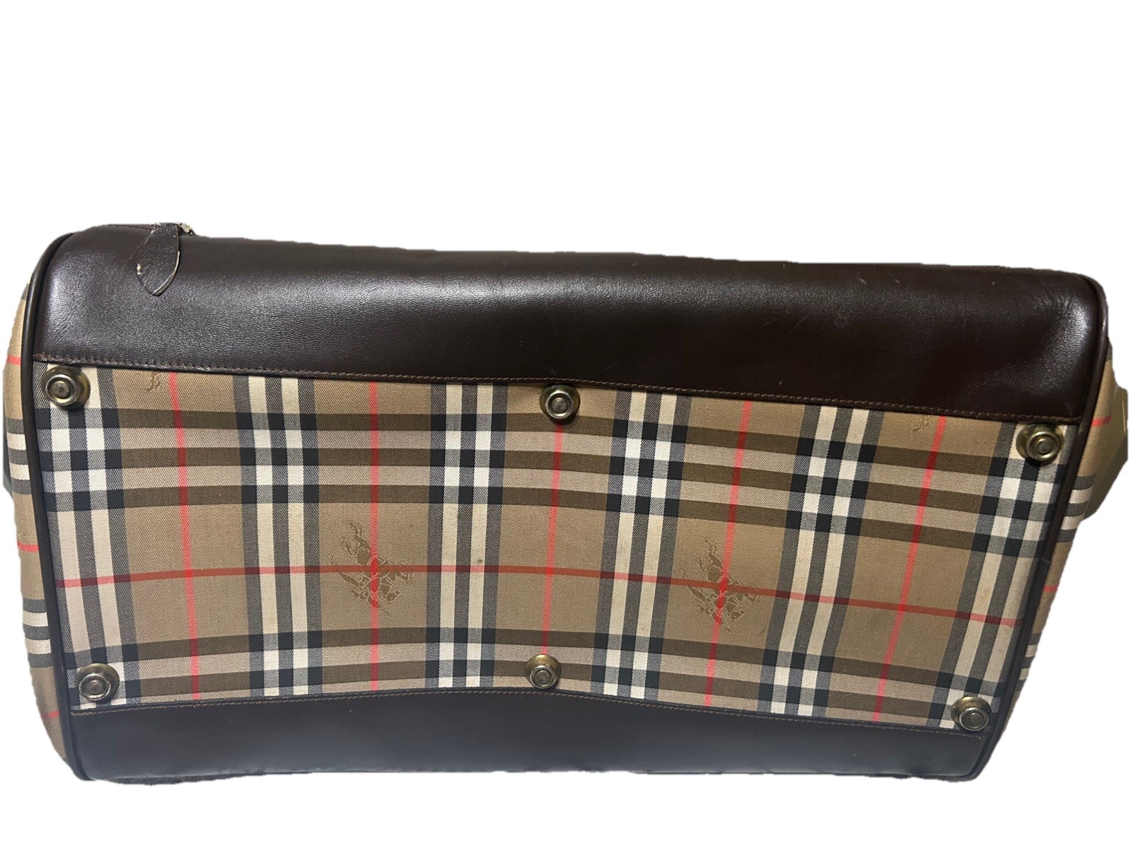 Vintage Burberry Beige Boston Large Travel Bag Haymarket Check Canvas