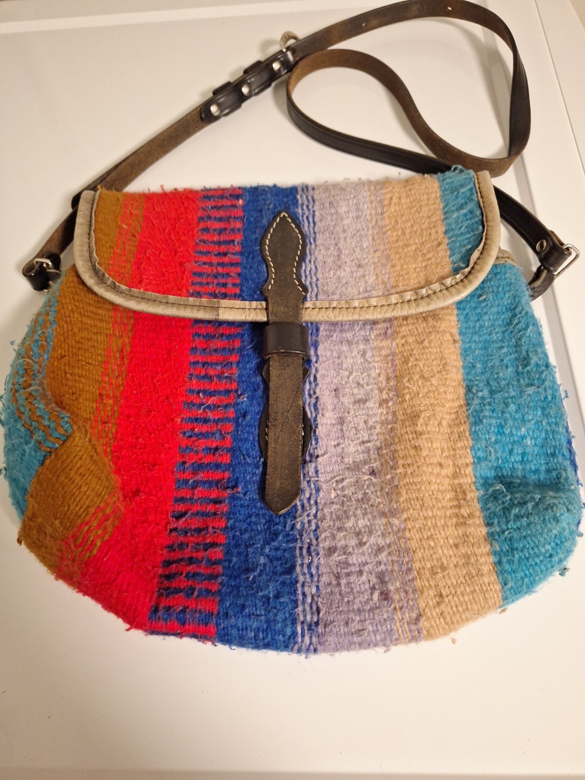 Rug Cross Body Purse Colorful Boho Hippe Wild Child W Leather Accents