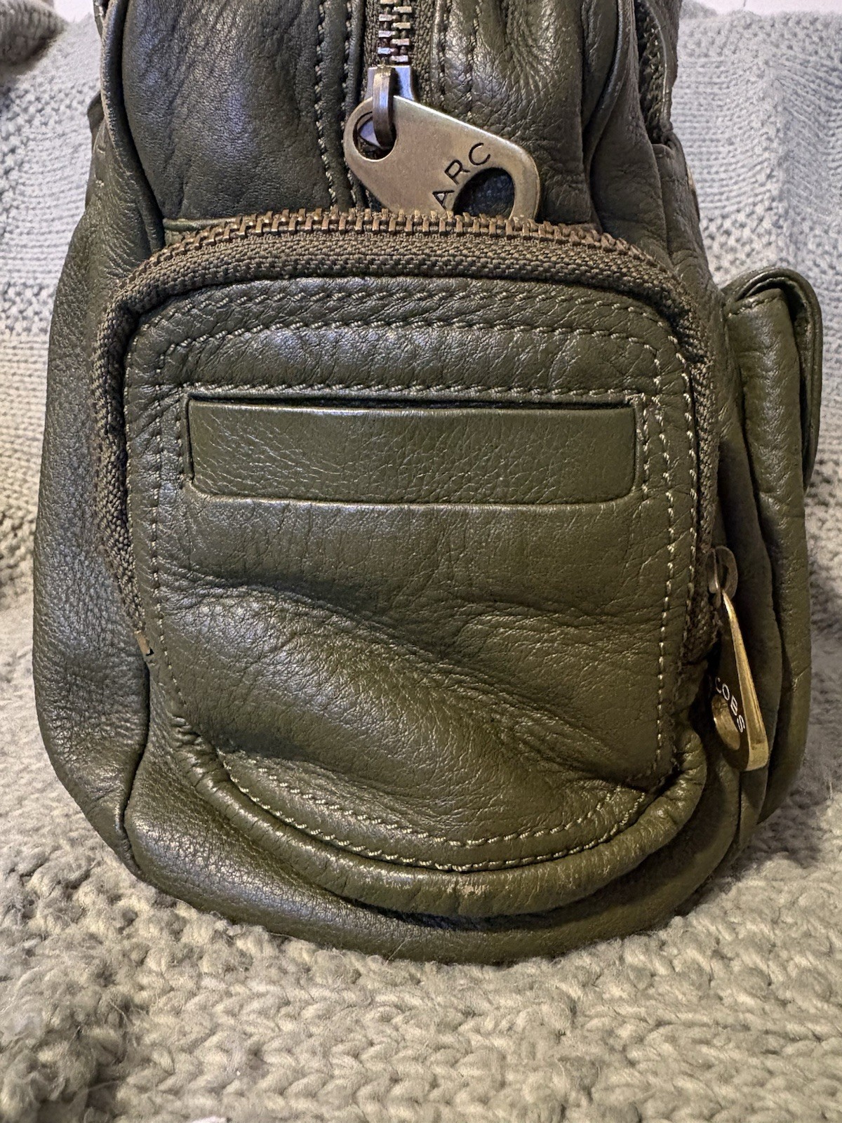 Marc Jacobs Green Pebbled Satchel Top Handle Bag, Brass Hardware