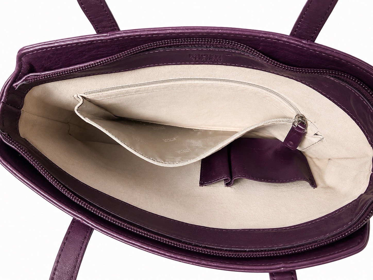 Montblanc Purple Medium Tote Zip Top Double Handles Detachable Strap