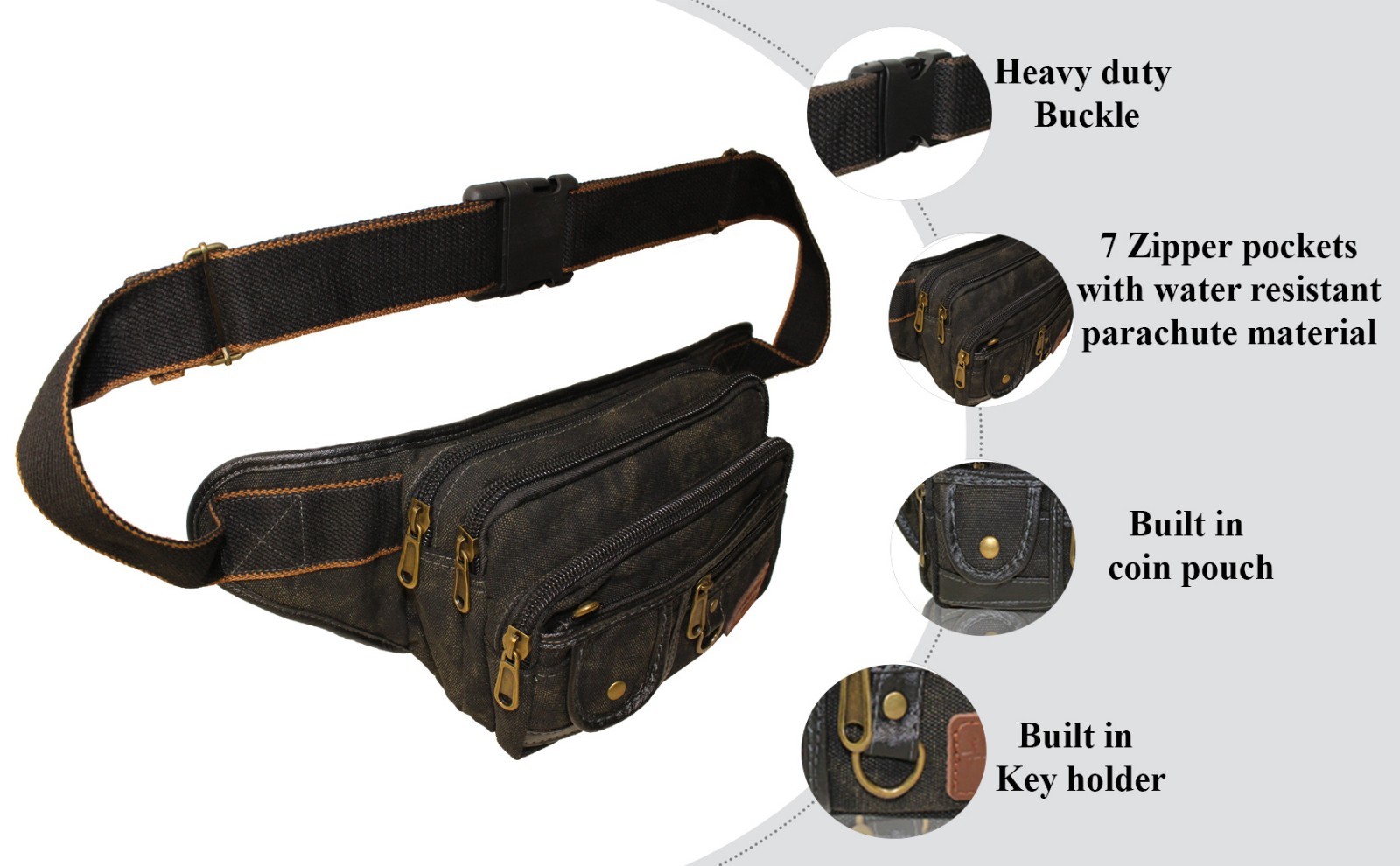 Canvas Army Fanny Pack Big & Tall 5 XL Travel Hip Pouch moon belly purse 1106