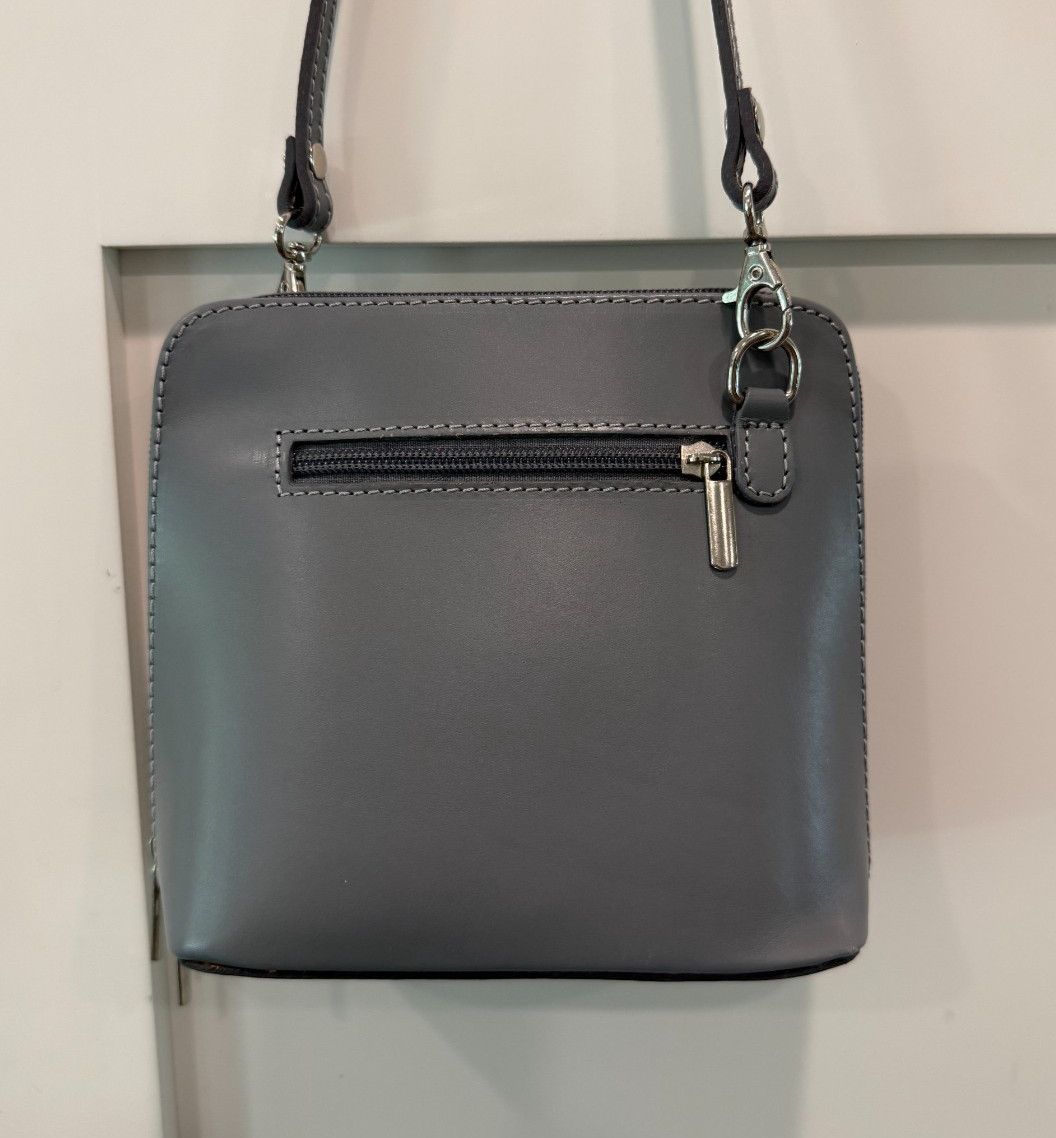 Vera Pelle Italian Leather Crossbody Bag Purse Adjustable Grey Blue Summer Bag