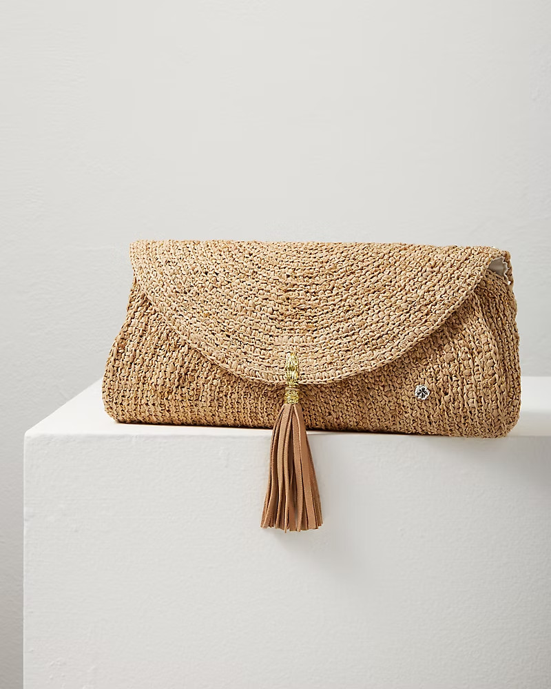 Tommy Bahama Islamora Lux Crochet Raffia Clutch Woven Evening Bag