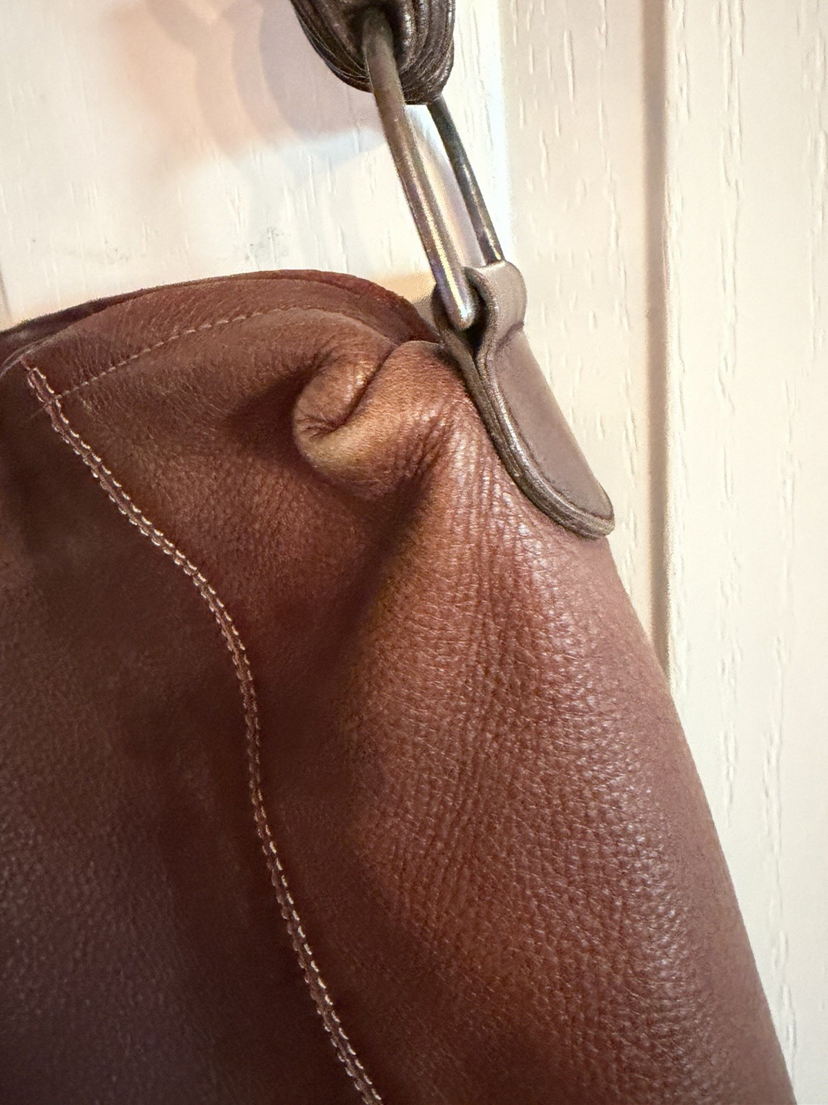 Misses Pick Brown Leather Satchel Bag Good Condition 15”x15” Made In Spain