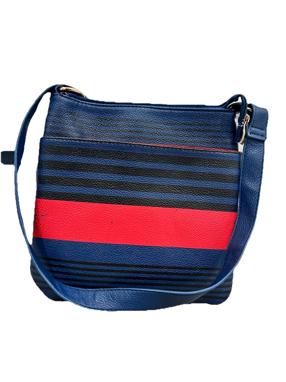 Striped Blue Red Black Women’s Shoulder Bag Colorful Silver Hardware