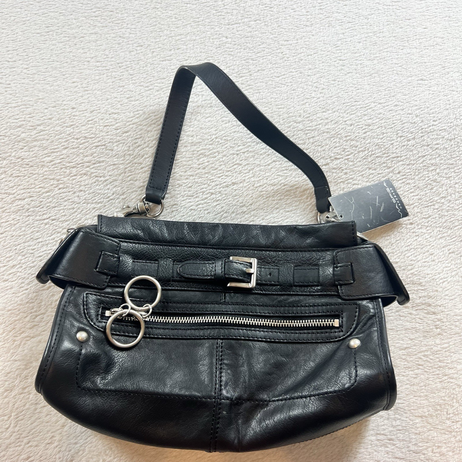 NWT Vintage Via Spiga Bedford Black Leather Handbag Pristine Condition Italy 169