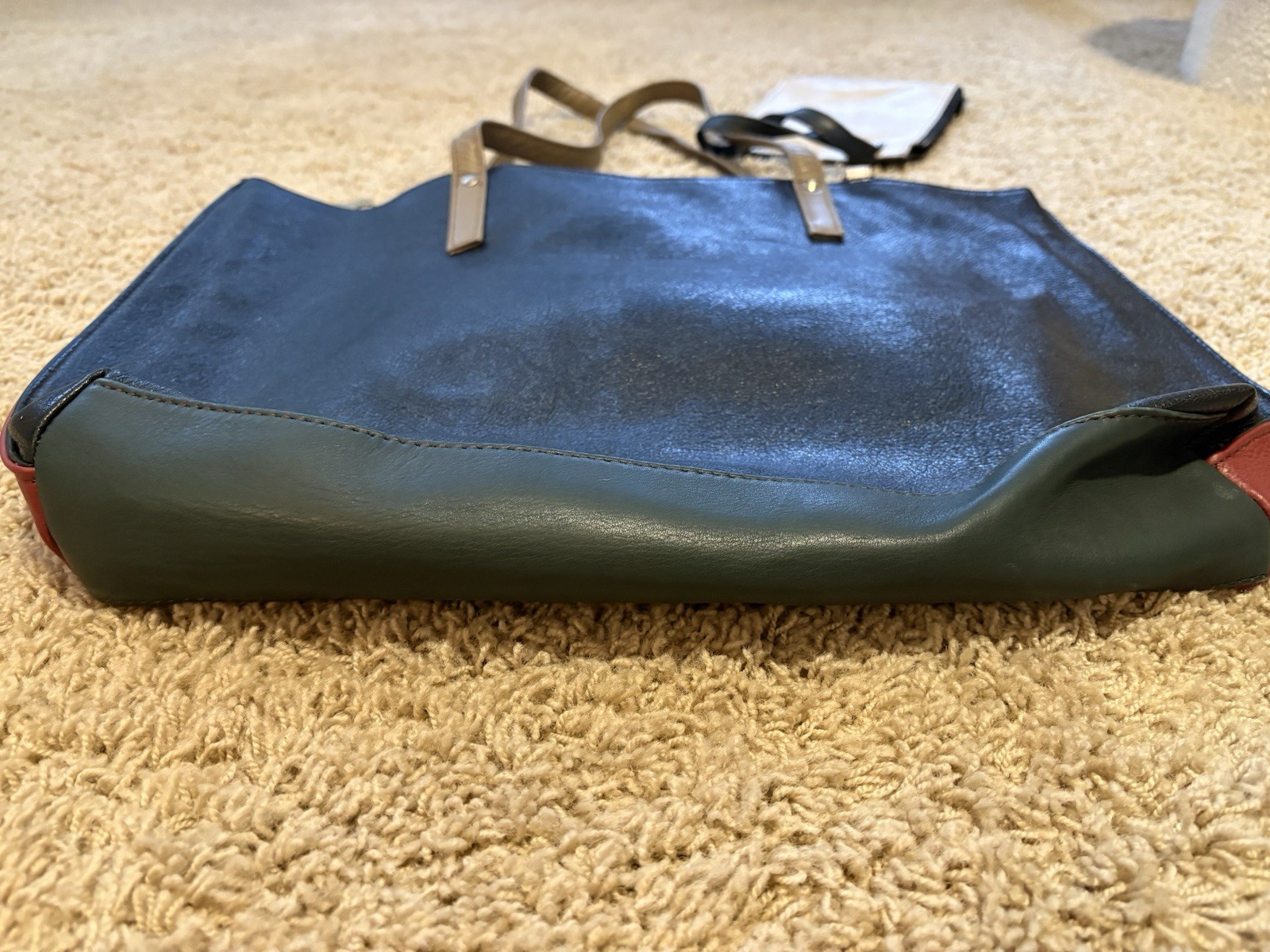 Soruka Recycled Leather Wendy Tote Bag Handmade Color Block Pouch Extra Strap